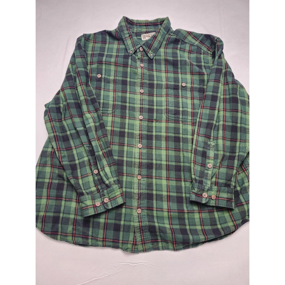Duluth Trading Co Shirt Mens 4XL Green Plaid Flannel Button Down Long Sleeve